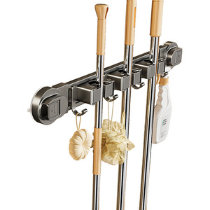 Bathroom Suction Cup <b>Mop</b> Holder With Hooks Stainless Steel <b>Wall</b> Mounted Organizer For Toilet Cleaning Tools Storage Rack - Product Image 5