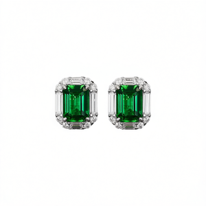 Orecchini a lobo di lusso in oro bianco con smeraldo taglio smeraldo, montatura a griffe in oro massiccio 18K, per donna, gioielli raffinati da matrimonio, certificati GIA - Product Image 1