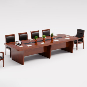 Table de conférence rectangulaire en placage de bois massif, durable, pour usage commercial, table de réunion et de négociation multi-personnes - Product Image 2