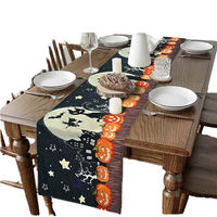 Taplak Meja Halloween Bohemian Sublimasi Motif Hijau Gaya Jacquard Tahan Panas Bahan Kain Kasa Anyaman untuk Hotel