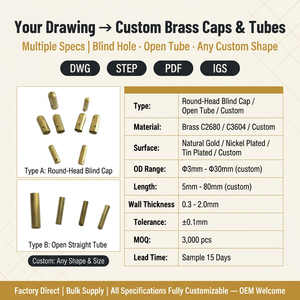 Servicio OEM de estiramiento de metal personalizado: Tapas de latón con cabeza redonda y orificio ciego para conectores electrónicos - Product Image 4