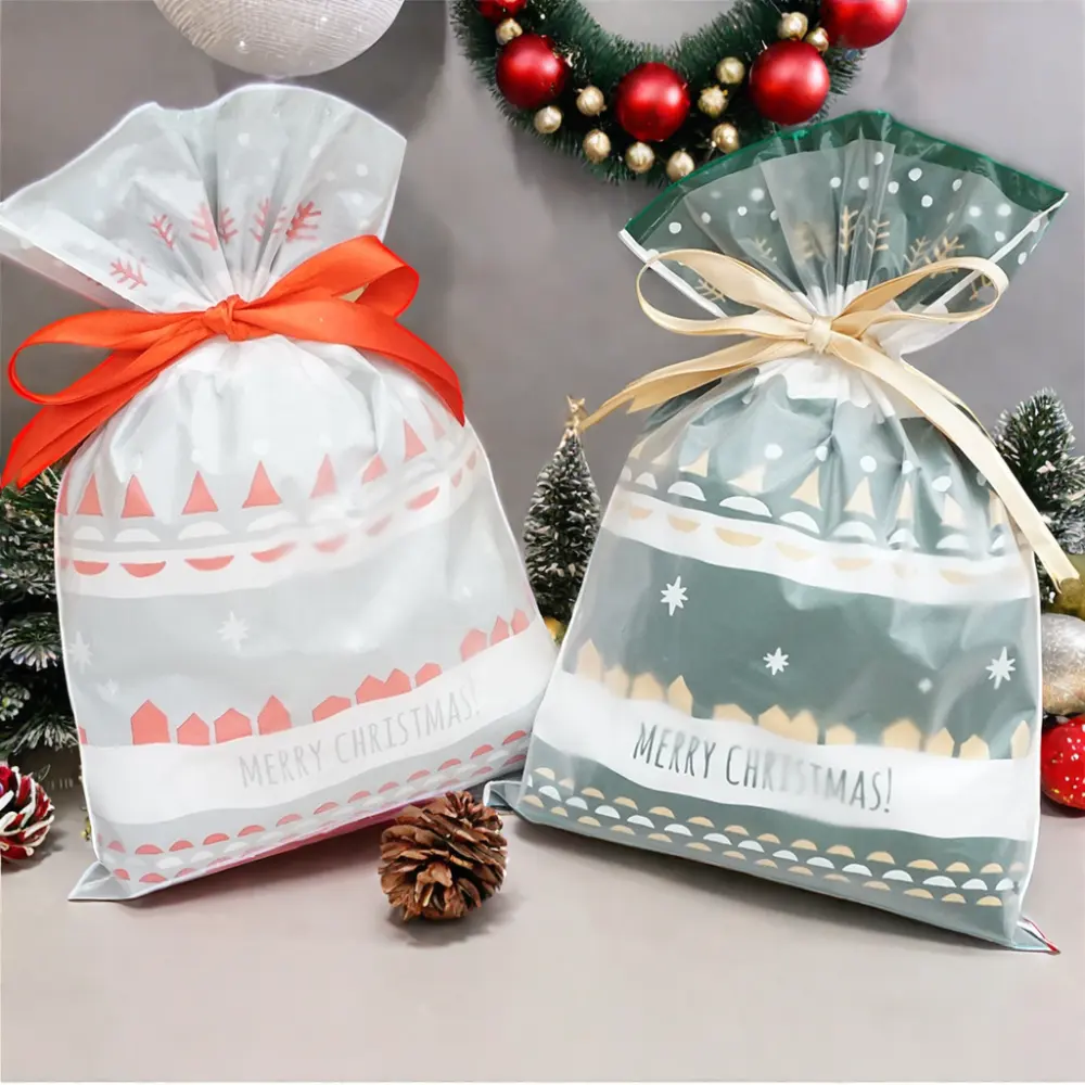 Individuell bedruckte nicht gewebte Kunststoff-Zugband-Polytheltaschen Lieferanten-Weihnachtsgeschenkverpackung elegantes Design für Verpackung