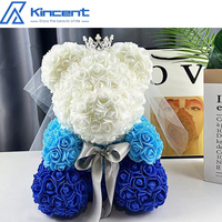 Vente chaude 2024 cadeaux de noël à la main éternelle Rose ours Rose artificielle ours en peluche avec boîte robe de mariée couronne