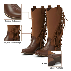 <span class=keywords><strong>Botas</strong></span> Vaqueras de <span class=keywords><strong>Mujer</strong></span>, Estilo Retro, Punta Redonda, Tacón Grueso, con Borlas, Estilo Country, Vaqueras Occidentales - Product Image 2