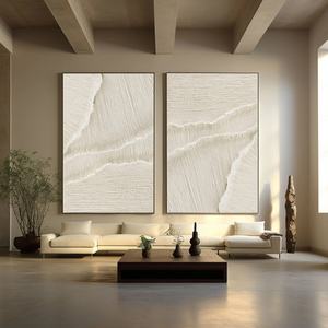 Ensemble de 2 tableaux abstraits minimalistes blancs Wabi Sabi, peinture sur plâtre, décoration murale pour la maison et la galerie - Product Image 4