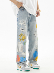 <span class=keywords><strong>Bufa</strong></span> Haute Qualité Mode Hommes Lavage Designer Coupe Ample Denim Jambe Sauvage Pantalon Jeans pour Hommes Nouvelle Mode Ragged Jeans pour Hommes - Product Image 2