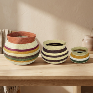 Colorful Striped <b>Plant</b> Fiber Storage <b>Baskets</b> Set Bowl Shape Eco-Friendly Home Decoration - Product Image 6
