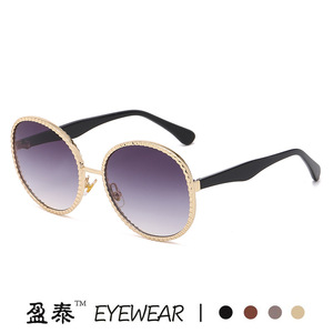 Yingtai Eyewear Women's <b>Round</b> <b>Sunglasses</b> Gold <b>Frame</b> Pink Lens UV400 Protection Fashionable Street Style - Product Image 2