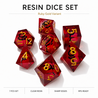 Dés à Jouer DND en Résine Écologique Faits Main, Balle d'Elfe Rouge Transparente Dorée, 1 Pièce, Dés Polyédriques à Bords Tranchants Thème Dragons et Donjons