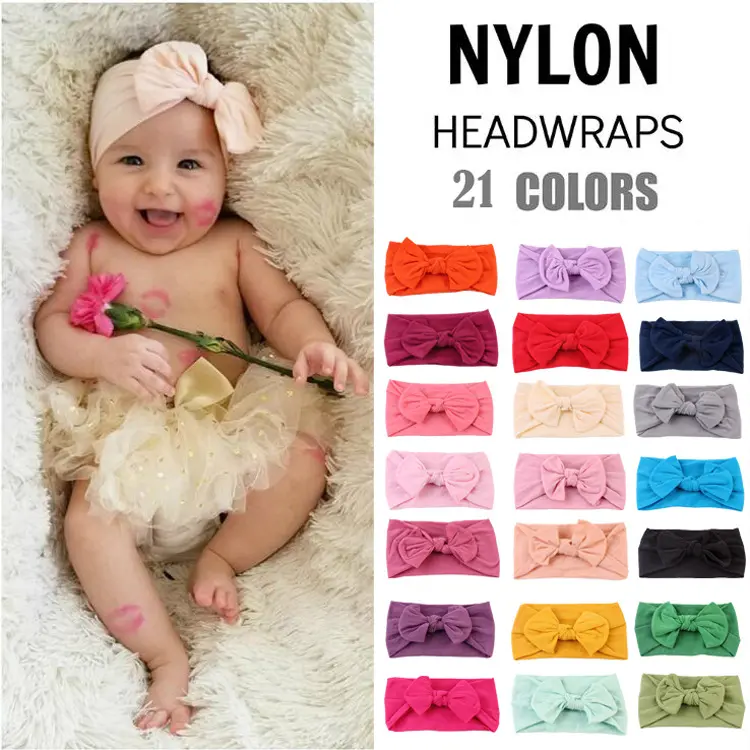 1Pcs Newborn Baby Headband For Girls Elastic Knit Children Turban Baby Bows Soft Nylon Kids Headwear Hair Accessories 21 Colors