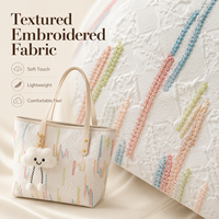Tas Tote Wanita Bordir Custom Kapasitas Besar dengan Resleting, Tas Selempang Ringan Kasual, Tas Belanja OEM Label Pribadi