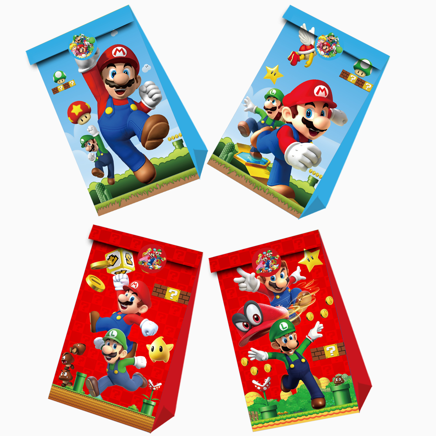 HCZION 12pcs Mario Toad Party Favor Gift Bags Goodie Bags, Mario Toad Party Supplies For Kids Birthday Decorations