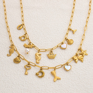 Collar con colgante de concha marina chapado en oro de 18 quilates y acero inoxidable para fiestas, joyería de moda. - Product Image 2