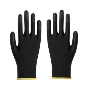 13G Siyah Polyester Örme PU Parmak Uçları Kaplamalı Güvenlik İş Eldivenleri Yüksek Kaliteli Siyah PU Üst Kaplamalı Eldivenler - Product Image 2