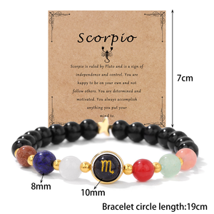 Pulsera Minimalista de Piedras Curativas, Chapada en Oro de 18K, con Dije de los 12 Signos del Zodiaco, Regalo de Cumpleaños para Hombres y Mujeres - Product Image 6