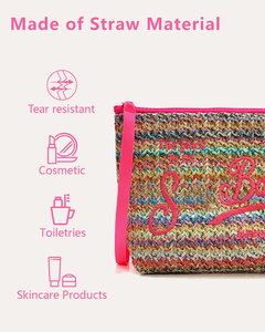 Borsa per il Trucco in Paglia, <span class=keywords><strong>Pochette</strong></span> da Polso, Borsa da Viaggio per Cosmetici con Cerniera, Borsa Portatile per Articoli da Toeletta e Cura della Pelle per Donne e Ragazze - Product Image 5