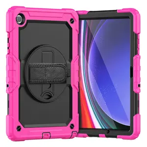 Silicone Hard Case For Samsung Galaxy Tab A9 Plus 11 Inch X210 X215 2023 Shoulder Strap Rotating Stand Built In Screen Protector