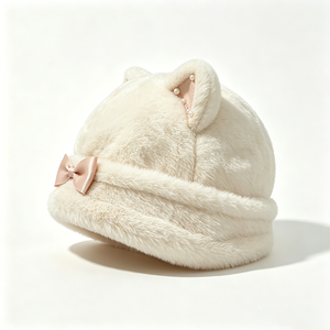 Gorro de invierno para mujer, estilo coqueta, con orejas de gato de piel sintética, lazo de satén, decoración de perlas, cálido y afelpado, para clima frío, ACE - Product Image 4