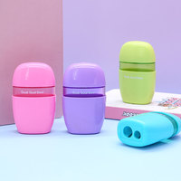 Taille-crayon manuel en plastique à double trou, amusant et personnalisé, en forme d'œuf, avec gomme pour enfants, couleurs macaron, fournitures scolaires de haute qualité, Zhejiang
