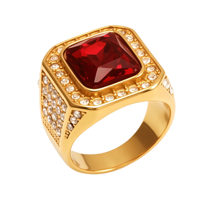 Set Perhiasan Cincin Geometris Klasik Batu Permata <span class=keywords><strong>Ruby</strong></span> Diamond Pengiriman 7 Hari Baja Tahan Karat 316L Berlapis Emas 24K Tahan Air Wanita - Product Image 2
