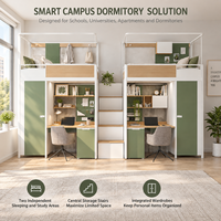 Lit superposé modulaire contemporain en métal pour étudiants avec bureau et armoire pour dortoir scolaire, auberge