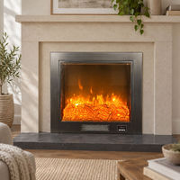 Insert de cheminée électrique carré encastré en acier avec panneau de verre marbré, télécommande, chauffage intérieur
