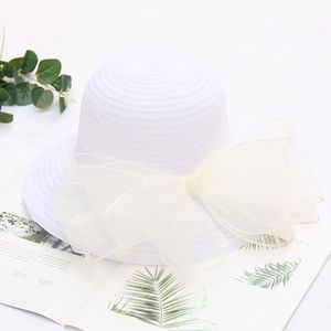Organza Church Fascinator Wedding Tea Party Derby <span class=keywords><strong>Sombreros</strong></span> para mujer Flor de ala ancha Sombrero para el sol con cinta de satén - Product Image 5