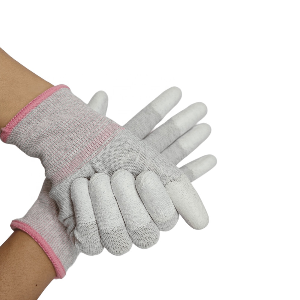 ESD Nylon Glove With Carbon Fiber PU Fingertip Top Fit Gloves Esd