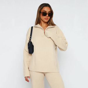 PASUXI <span class=keywords><strong>2026</strong></span> Completo Casual da Donna Personalizzato Due Pezzi Pantaloni a Gamba Dritta <span class=keywords><strong>Top</strong></span> con Zip a Maniche Lunghe Set in Maglia Comodo - Product Image 3