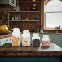 Pot de stockage d'épices en verre transparent de qualité supérieure de 1250ml 1650ml 2100ml 2500ml avec couvercle à clip pour l'organisation de la cuisine