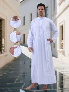 Burka de poliéster blanca para hombre, manga larga, largo hasta el suelo, estilo modesto para oración, estilo de Oriente Medio, para todas las estaciones, de secado rápido y ligera. - Product Image 4