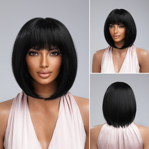 Perruque complète, <span class=keywords><strong>coupe</strong></span> bob mi-longue pour <span class=keywords><strong>femme</strong></span>, cheveux synthétiques, mode européenne et américaine, courte et bouclée vers l'intérieur - Product Image 6