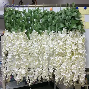 LF354 grosir bunga plastik batang gantung putih wisteria batang untuk dekorasi dalam ruangan