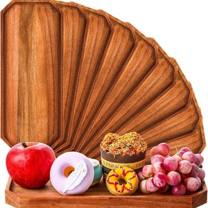 Wooden Rectangular Serving <b>Tray</b> 26x21x17cm Octagonal Design For Fruit Dessert <b>Snack</b> Residential Use - Product Image 1