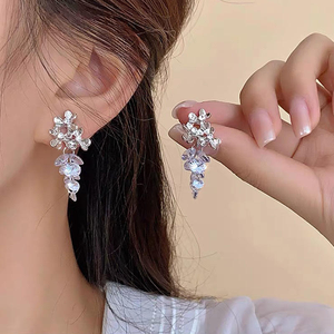 Women's <b>Summer</b> High-End Luxury Earrings with Floral Zirconia Crystal Grape Tassels and Crushed Crystal Design. - Product Image 1