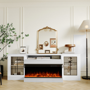 Soporte para TV con Chimenea Eléctrica de 60 Pulgadas, Chimenea Eléctrica de 3 Lados de 30 Pulgadas, Centro de Entretenimiento para Sala de Estar de Estilo Mid-Century, Puertas de Vidrio, Almacenamiento - Product Image 3