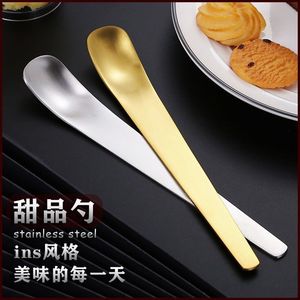 Stainless Steel Dessert Spoon Long Handle Flat Head Cake Ice Cream Cheese Spoon Household Use - Product Image 4