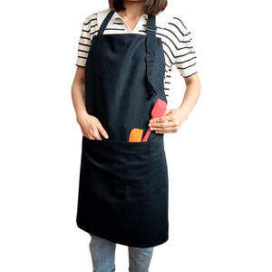 Delantal sencillo con cuello tipo babero, azul marino y gris, cintura ajustable, color liso, para uso diario en el hogar, delantales de lona de algodón antiincrustantes para adultos - Product Image 2