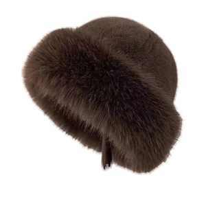 Bonnet tricoté unisexe en fausse fourrure de lapin avec pompon amovible, en tissu éponge, pour usage extérieur décontracté - Product Image 1
