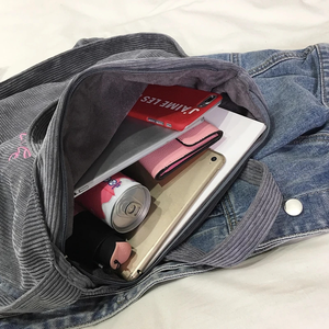 Borsa a tracolla con chiusura a cerniera personalizzata di grande capacità zaino da scuola da ragazza con ricamo velluto a coste Tote in tela per la scuola universitaria - Product Image 5