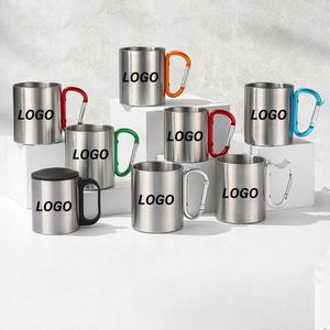 Tasse à café portable en acier inoxydable à double paroi de 220 ml et 300 ml pour la randonnée, le camping et les voyages, avec mousqueton et poignée - Product Image 1