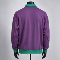 Sweat-shirt polo à manches longues pour homme, col contrastant, patte de boutonnage, appliqué brodé, pull universitaire, logo personnalisé OEM ODM