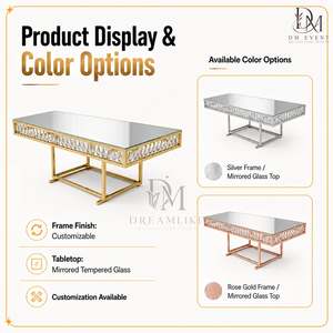 Premium <b>Gold</b> Stainless Steel Banquet <b>Table</b> <b>Mirror</b> Glass Top Crystal Trim Open Base Wedding Event Wholesale Supplier - Product Image 2