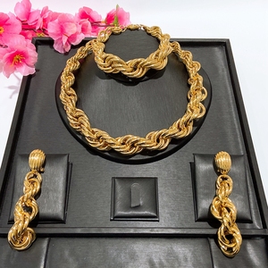 Yulaili New Dubai Gold Plated 3Pcs Jewelry Set <strong>Chunky</strong> Braided Twist Link Necklace Earrings Bracelet for Women Wedding Party - Product Image 4