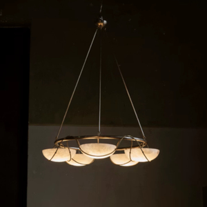 Lampu Gantung Cincin Lingkaran Marmer Tembaga, Lampu Chandelier Marmer, Lampu Bohlam, Aksesoris Acrobatic, Sabuk Konveyor Kuningan, Mangkuk Marmer - Product Image 2