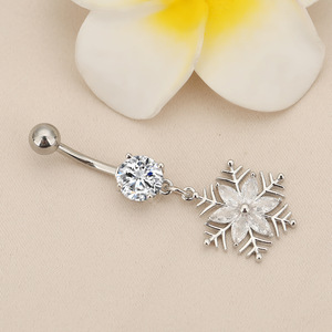 Anneaux de nombril tendance en acier inoxydable avec pendentif flocon de <span class=keywords><strong>neige</strong></span> pour femmes, bijoux de piercing de nombril exquis - Product Image 3