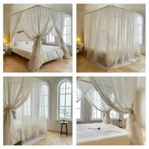 יתוש סוגר בד פשתן מקורה רשת צרפתית רומנטית יתוש פנים רשת שלושה דלתות שטח גדול - Product Image 4