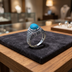 Anillo Boho de Plata de Ley con Turquesa Natural Grande, Hecho a Mano, Joyería de Boda para Mujeres y Hombres, Superventas - Product Image 3