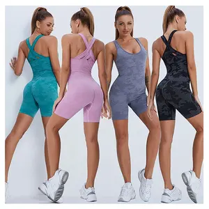 Macacão de ioga personalizado de malha de uma peça para academia, short esportivo de fitness para mulheres e meninas, macacão curto feminino sexy de inverno