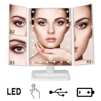 Offres Spéciales personnalisé 22 lumière LED miroir de courtoisie Usb Charge/batterie triple miroir de maquillage de bureau agrandi avec lumières